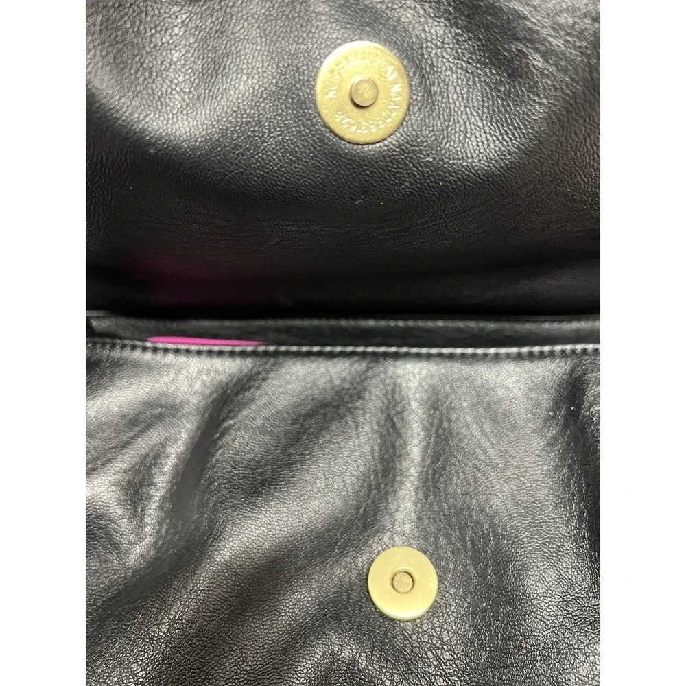Nicole Miller Black Vegan Leather Hand‎ Satchel Bag Snake Skin Pink Lining